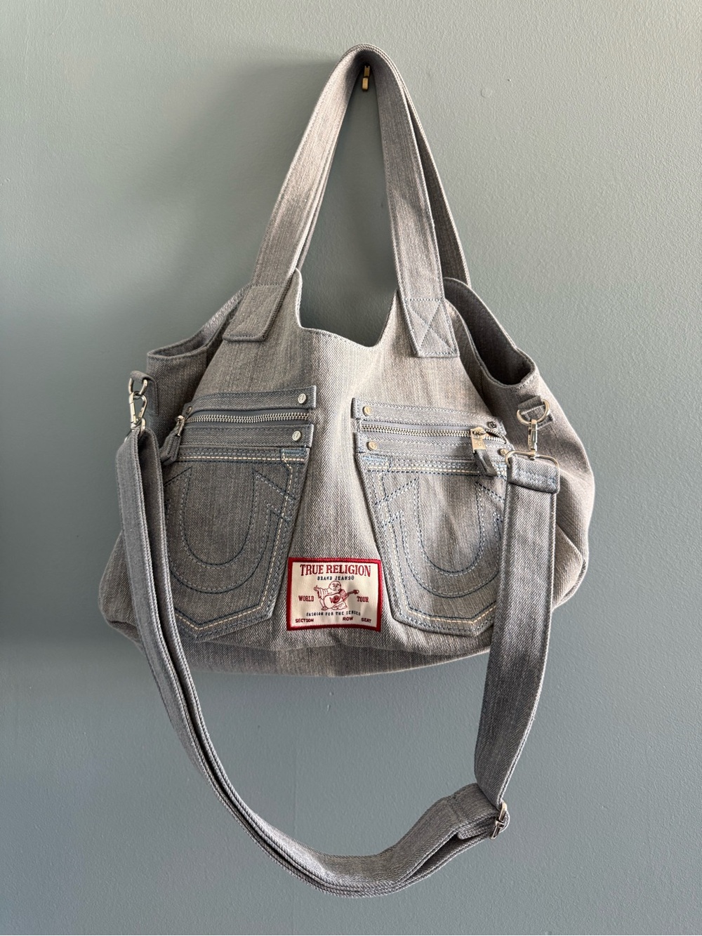 True Religion Horseshoe Stitch Denim Satchel